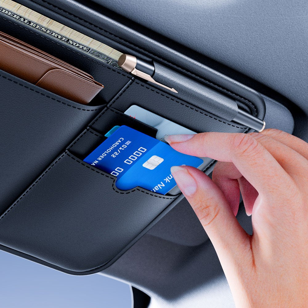 Car Sun Visor Organizer Multi-Function Storage Bag Glasses Card Holder Document Storage Pouch