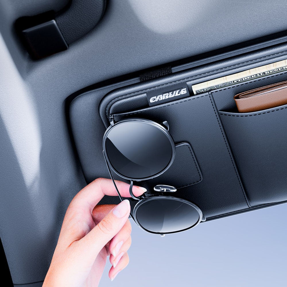 Car Sun Visor Organizer Multi-Function Storage Bag Glasses Card Holder Document Storage Pouch