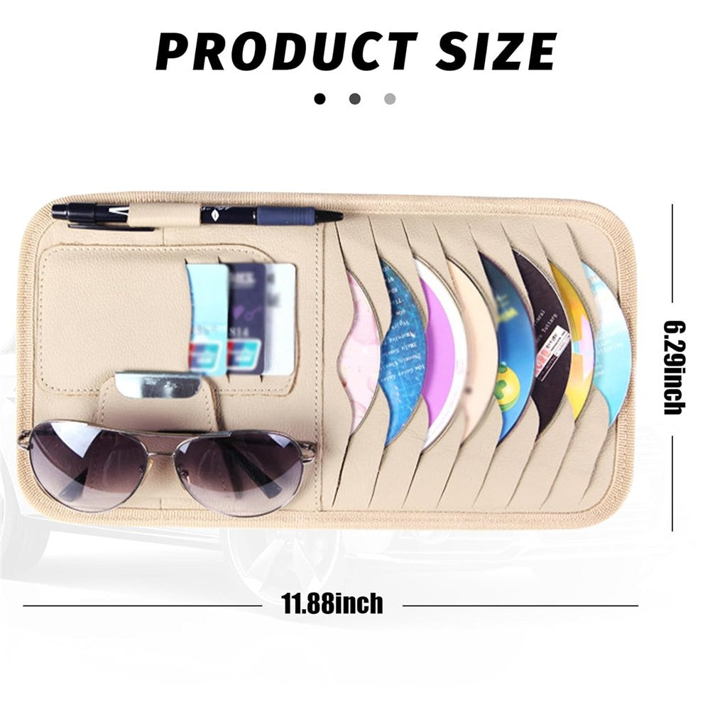 Car Sun Visor Multifunctional Card Organizer PU Leather CD Storage Case Sunglasses Clip Pen Holder