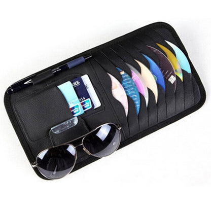 Car Sun Visor Multifunctional Card Organizer PU Leather CD Storage Case Sunglasses Clip Pen Holder
