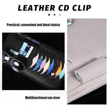 Car Sun Visor Multifunctional Card Organizer PU Leather CD Storage Case Sunglasses Clip Pen Holder