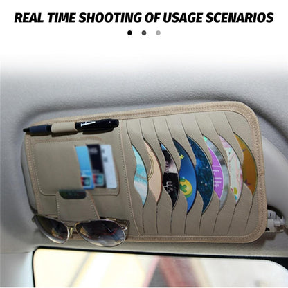 Car Sun Visor Multifunctional Card Organizer PU Leather CD Storage Case Sunglasses Clip Pen Holder