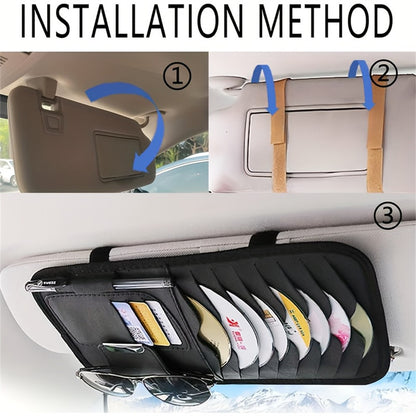 Car Sun Visor Multifunctional Card Organizer PU Leather CD Storage Case Sunglasses Clip Pen Holder