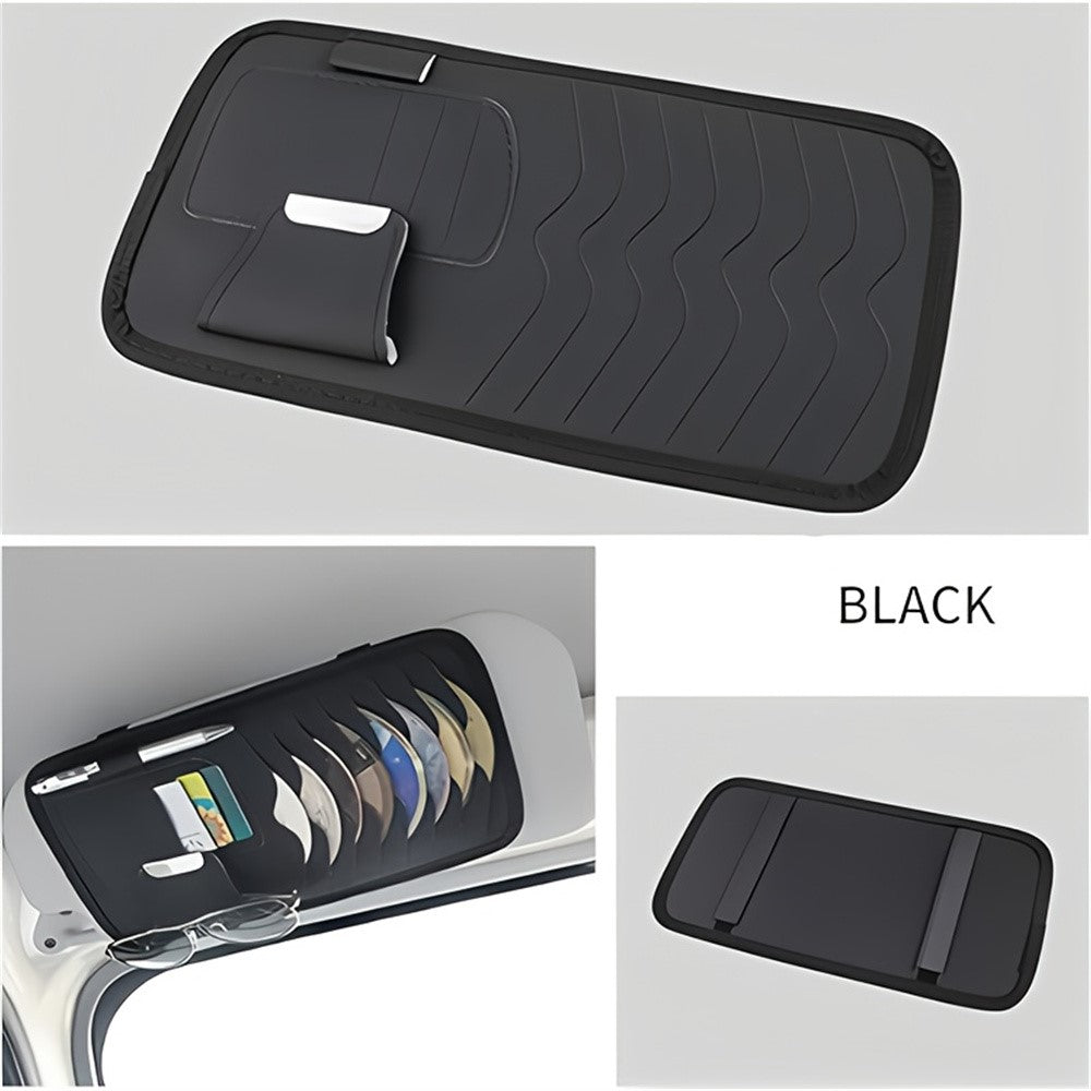 Car Sun Visor Multifunctional Card Organizer PU Leather CD Storage Case Sunglasses Clip Pen Holder