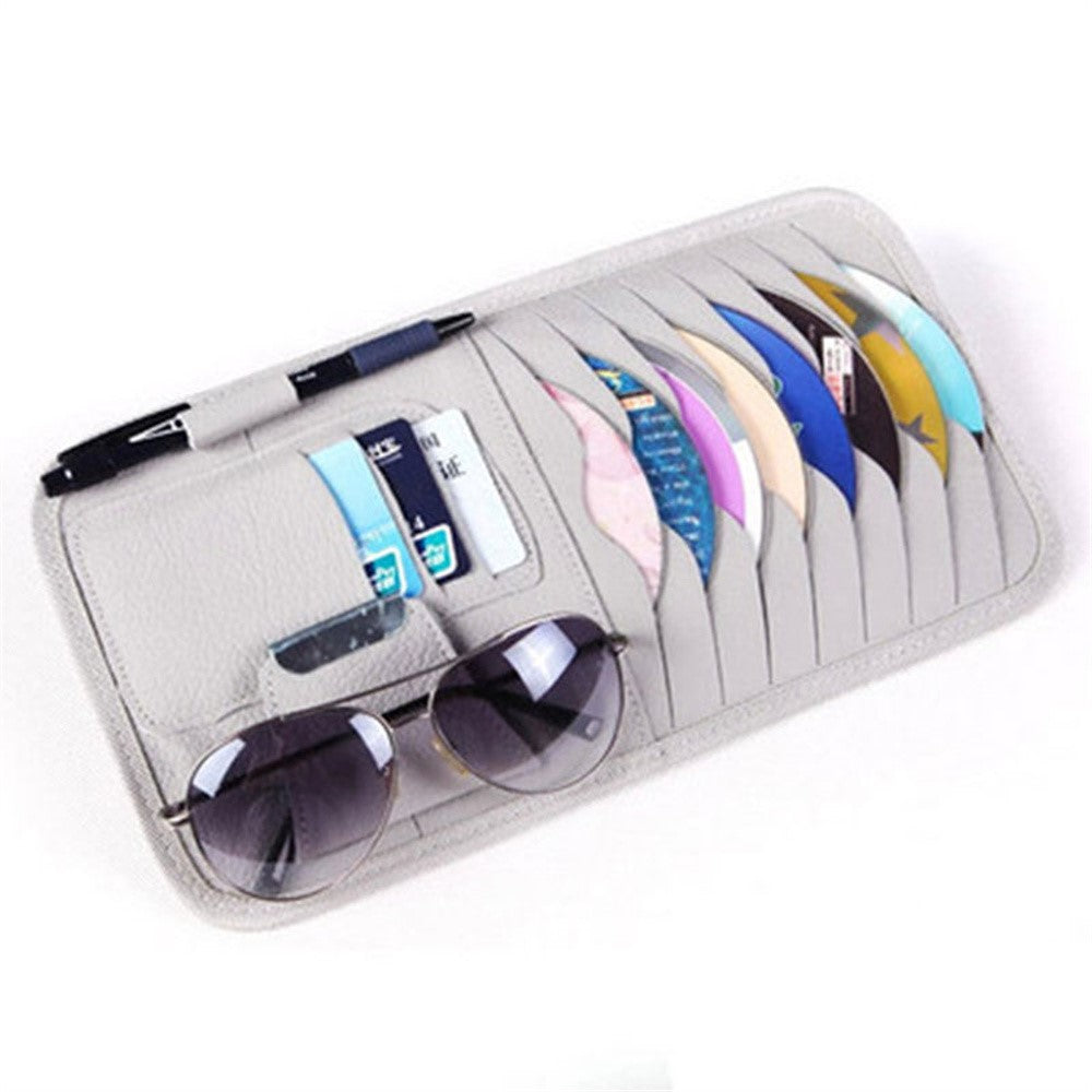 Car Sun Visor Multifunctional Card Organizer PU Leather CD Storage Case Sunglasses Clip Pen Holder