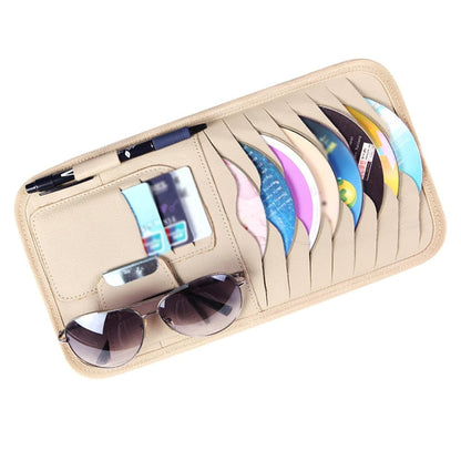 Car Sun Visor Multifunctional Card Organizer PU Leather CD Storage Case Sunglasses Clip Pen Holder