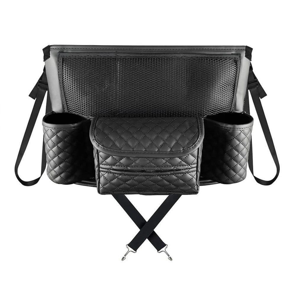 Car Seat Back Organizer PU Leather Multi-Pocket Storage Bag with Cup Holders for Vehicle Interior