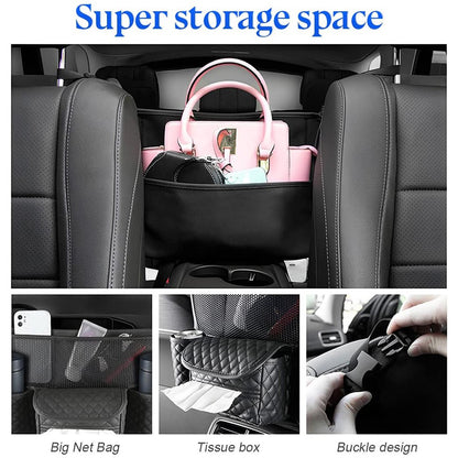 Car Seat Back Organizer PU Leather Multi-Pocket Storage Bag with Cup Holders for Vehicle Interior