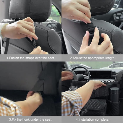 Car Seat Back Organizer PU Leather Multi-Pocket Storage Bag with Cup Holders for Vehicle Interior