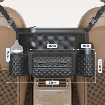 Car Seat Back Organizer PU Leather Multi-Pocket Storage Bag with Cup Holders for Vehicle Interior