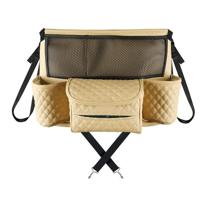 Car Seat Back Organizer PU Leather Multi-Pocket Storage Bag with Cup Holders for Vehicle Interior