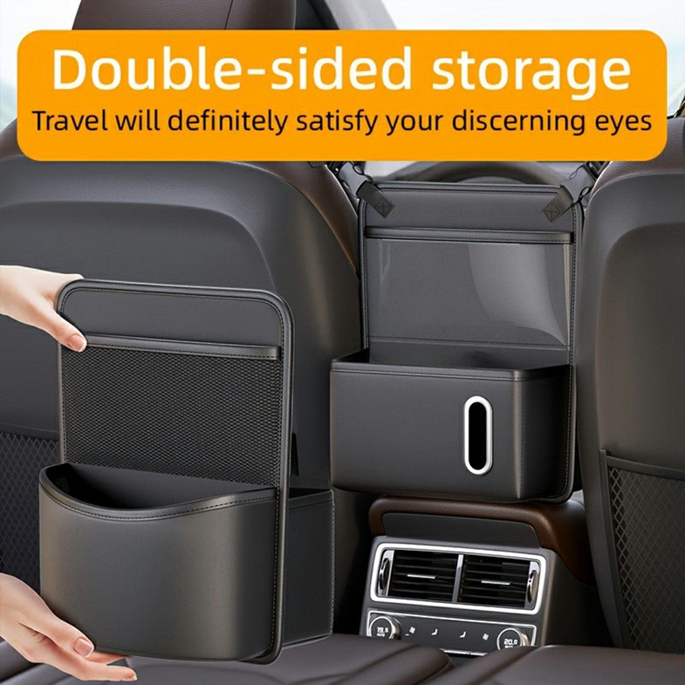 Transparent Touch Window Car Seat Back Organizer Bag PU Leather Multi-Pocket Hanging Bag with Tissue Holder