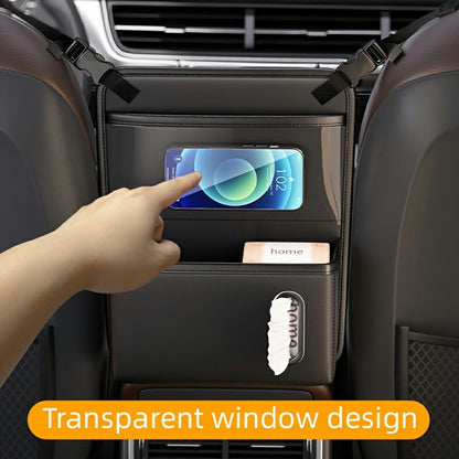 Transparent Touch Window Car Seat Back Organizer Bag PU Leather Multi-Pocket Hanging Bag with Tissue Holder