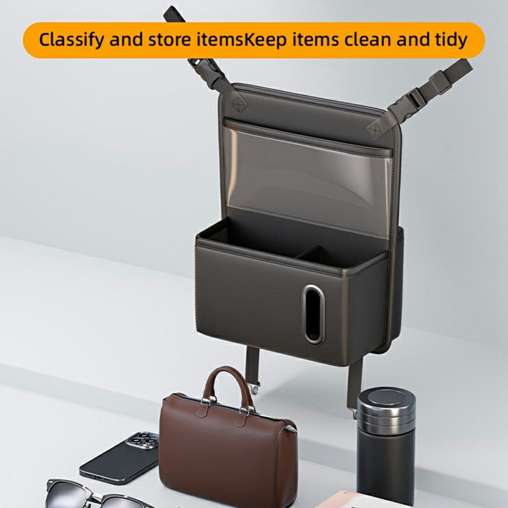 Transparent Touch Window Car Seat Back Organizer Bag PU Leather Multi-Pocket Hanging Bag with Tissue Holder