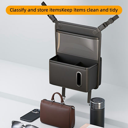 Transparent Touch Window Car Seat Back Organizer Bag PU Leather Multi-Pocket Hanging Bag with Tissue Holder