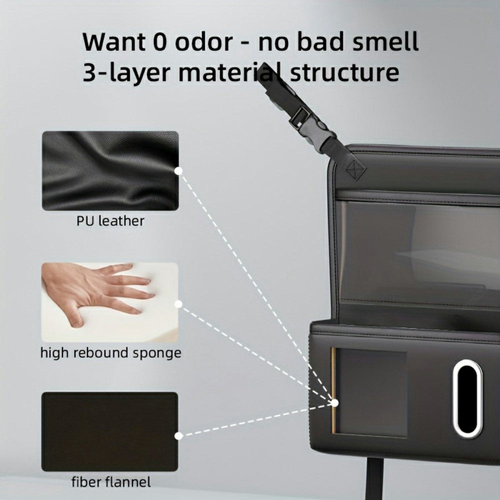 Transparent Touch Window Car Seat Back Organizer Bag PU Leather Multi-Pocket Hanging Bag with Tissue Holder