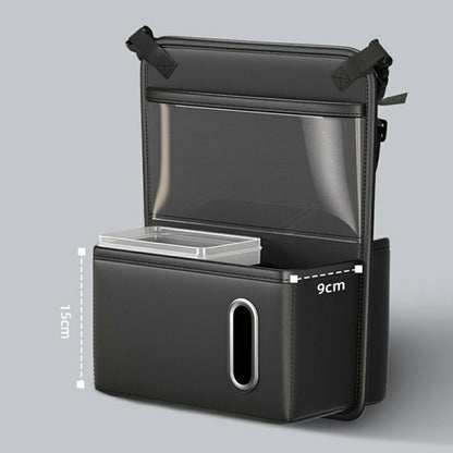 Transparent Touch Window Car Seat Back Organizer Bag PU Leather Multi-Pocket Hanging Bag with Tissue Holder