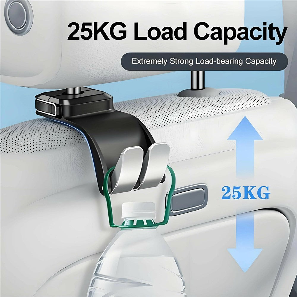 Double Hook Car Headrest Hanger 25KG Load Bearing Rear Seat Hanging Hook for Storage Organization