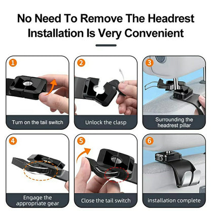 Double Hook Car Headrest Hanger 25KG Load Bearing Rear Seat Hanging Hook for Storage Organization