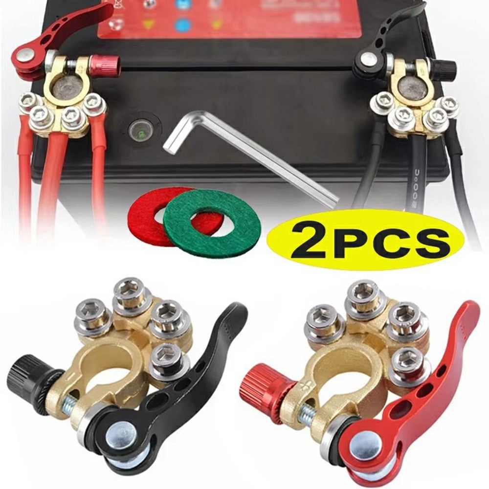 2Pcs Quick Release Battery Terminals 4 Way Car Battery Terminals Clamps 12V / 24V Battery Terminal Connectors for Car Truck Caravan