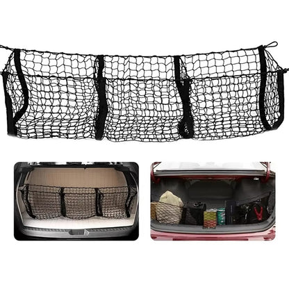 110x30cm Truck Cargo Net Organizer Mesh Storage Bag 3 Pockets Trunk Organizer for SUV Pickup Bed