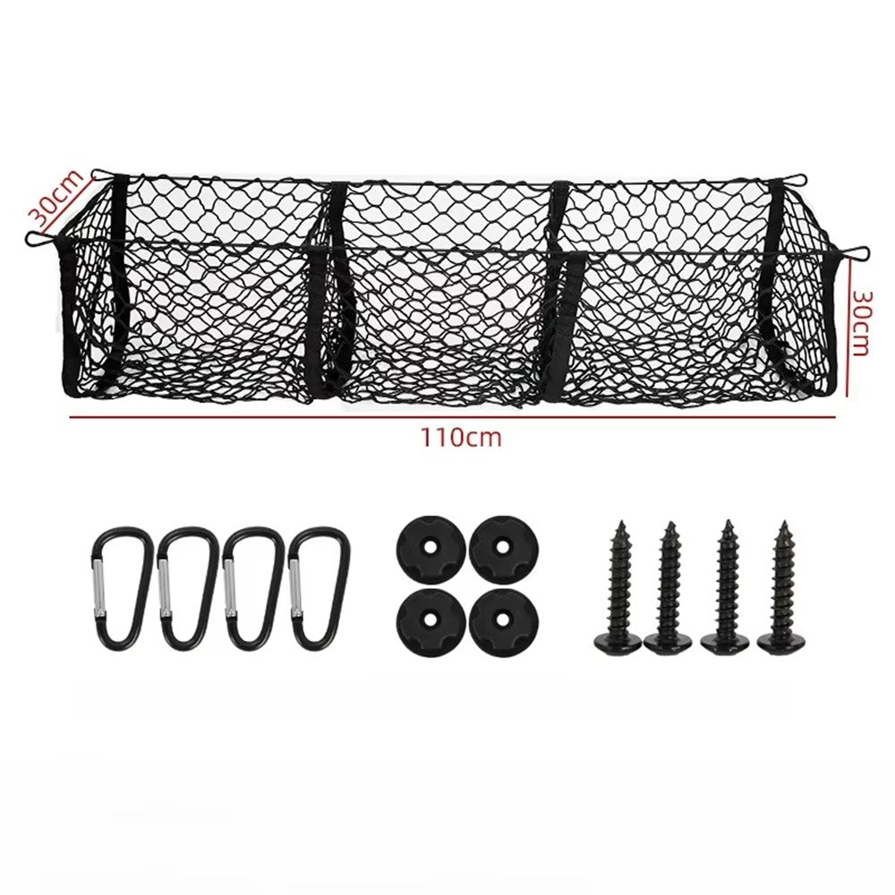 110x30cm Truck Cargo Net Organizer Mesh Storage Bag 3 Pockets Trunk Organizer for SUV Pickup Bed