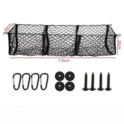 110x30cm Truck Cargo Net Organizer Mesh Storage Bag 3 Pockets Trunk Organizer for SUV Pickup Bed