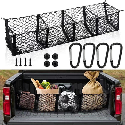 130x30cm Truck Cargo Net Organizer Mesh Storage Bag 4 Pockets Trunk Organizer for SUV Pickup Bed