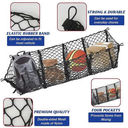 130x30cm Truck Cargo Net Organizer Mesh Storage Bag 4 Pockets Trunk Organizer for SUV Pickup Bed