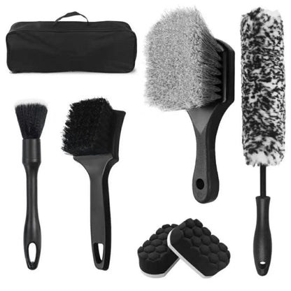 7Pcs Car Detailing Brush Kit Soft Wheel Hub Detail Brush Sponge Pad Car Wash Tools Set