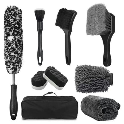 9Pcs Car Detailing Brush Kit Soft Wheel Hub Detail Brush Sponge Pad Car Wash Tools Set