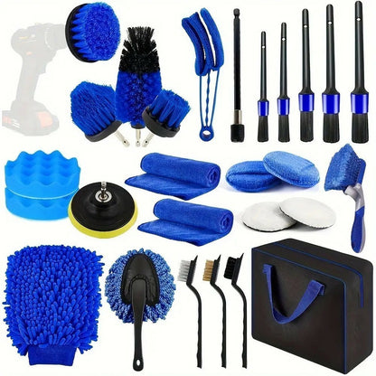 27Pcs Car Detailing Kit Cleaning Tools Set Drill Brushes Microfiber Towels Polish Pads for Auto Wash