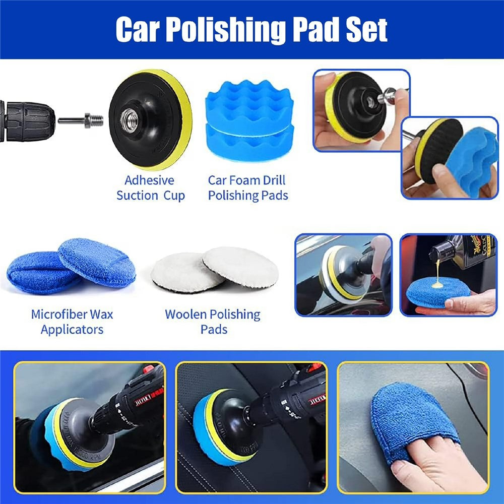 27Pcs Car Detailing Kit Cleaning Tools Set Drill Brushes Microfiber Towels Polish Pads for Auto Wash