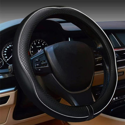 38cm Car Steering Wheel Cover PU Leather Diamond Embossed Anti-slip Inner Ring Steering Wheel Protector