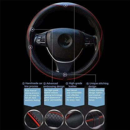 38cm Car Steering Wheel Cover PU Leather Diamond Embossed Anti-slip Inner Ring Steering Wheel Protector