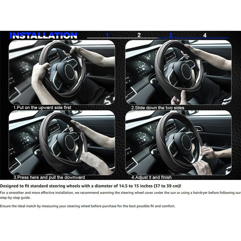 38cm Car Steering Wheel Cover PU Leather Diamond Embossed Anti-slip Inner Ring Steering Wheel Protector
