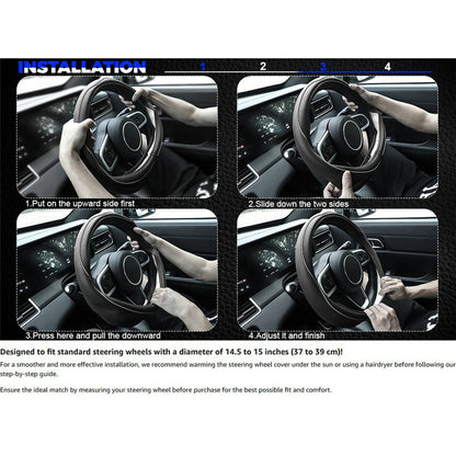38cm Car Steering Wheel Cover PU Leather Diamond Embossed Anti-slip Inner Ring Steering Wheel Protector