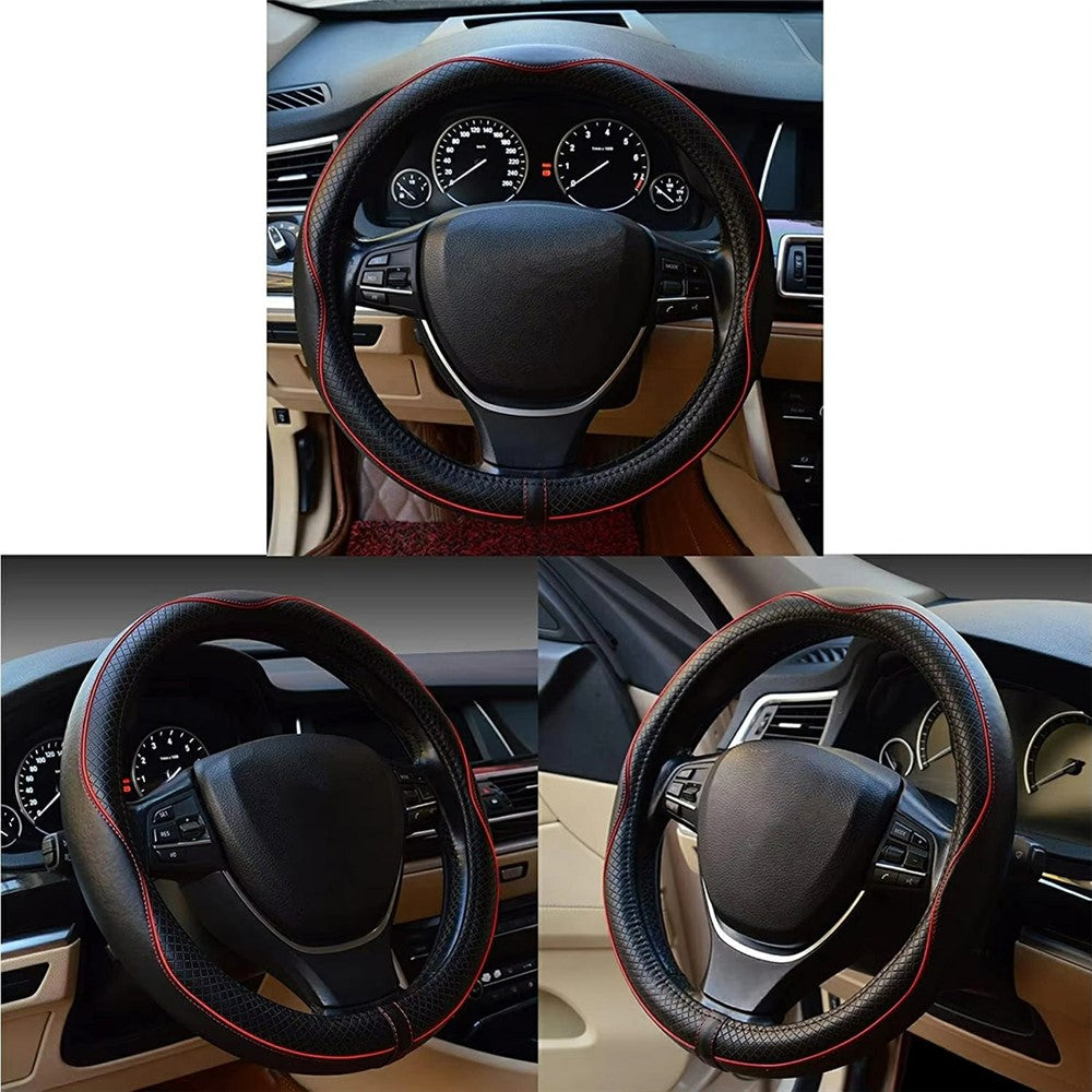 38cm Car Steering Wheel Cover PU Leather Diamond Embossed Anti-slip Inner Ring Steering Wheel Protector