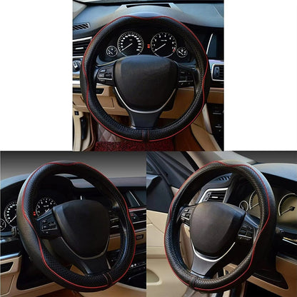 38cm Car Steering Wheel Cover PU Leather Diamond Embossed Anti-slip Inner Ring Steering Wheel Protector