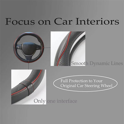 38cm Car Steering Wheel Cover PU Leather Diamond Embossed Anti-slip Inner Ring Steering Wheel Protector