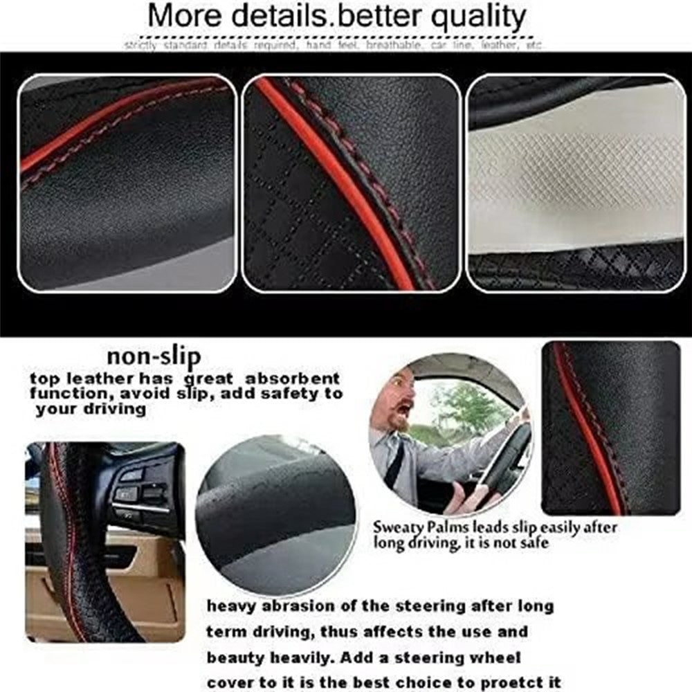 38cm Car Steering Wheel Cover PU Leather Diamond Embossed Anti-slip Inner Ring Steering Wheel Protector