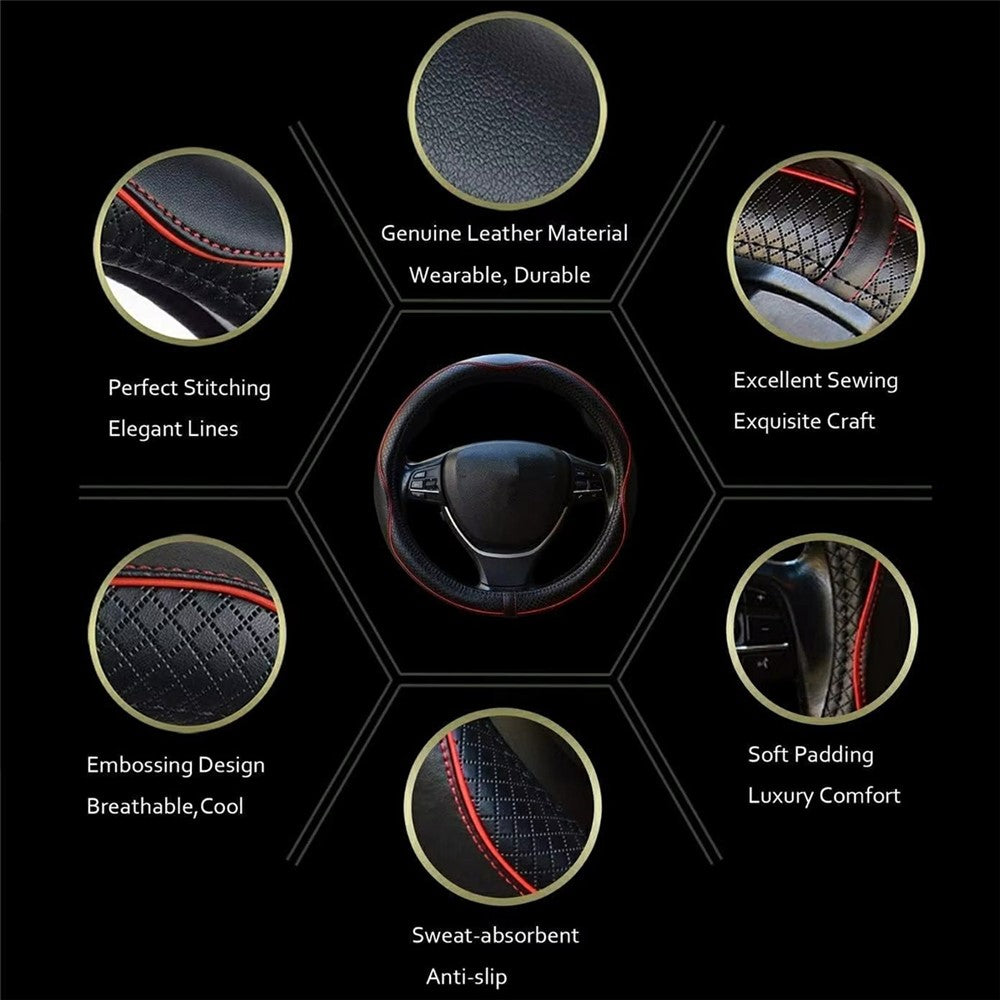 38cm Car Steering Wheel Cover PU Leather Diamond Embossed Anti-slip Inner Ring Steering Wheel Protector