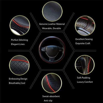 38cm Car Steering Wheel Cover PU Leather Diamond Embossed Anti-slip Inner Ring Steering Wheel Protector