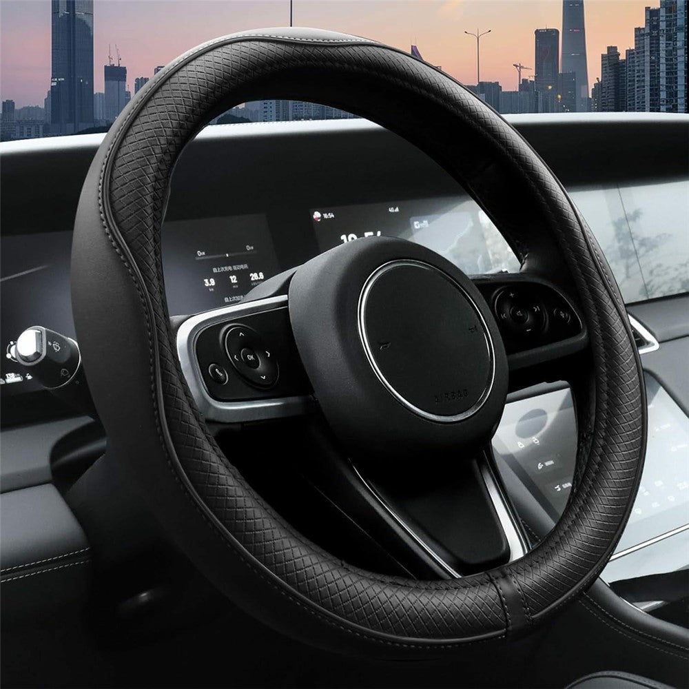 38cm Car Steering Wheel Cover PU Leather Diamond Embossed Anti-slip Inner Ring Steering Wheel Protector