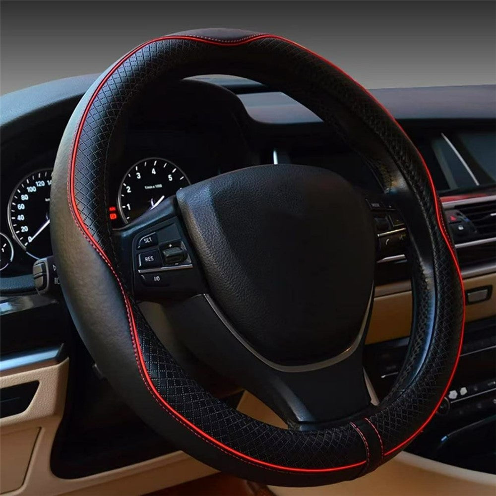 38cm Car Steering Wheel Cover PU Leather Diamond Embossed Anti-slip Inner Ring Steering Wheel Protector