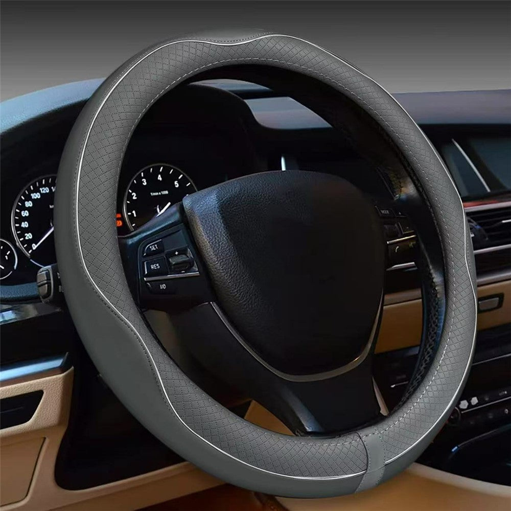 38cm Car Steering Wheel Cover PU Leather Diamond Embossed Anti-slip Inner Ring Steering Wheel Protector