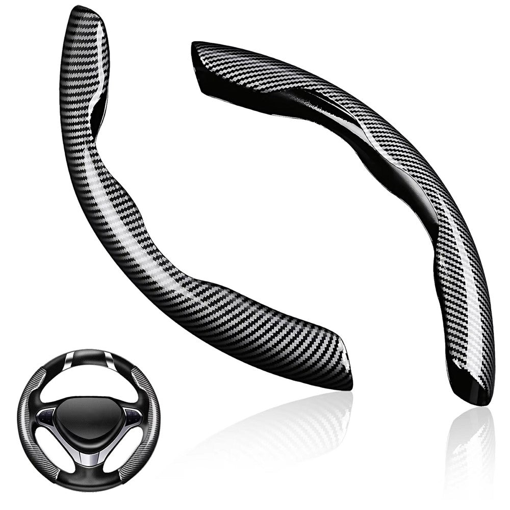 2Pcs Carbon Fiber Steering Wheel Cover Round D-Shaped Anti-Slip Steering Wheel Sleeve for Tesla Model Y  /  Model 3