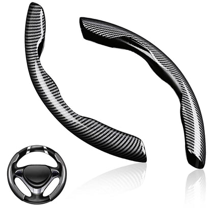 2Pcs Carbon Fiber Steering Wheel Cover Round D-Shaped Anti-Slip Steering Wheel Sleeve for Tesla Model Y  /  Model 3