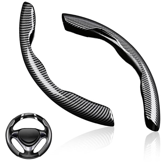 2Pcs Carbon Fiber Steering Wheel Cover Round D-Shaped Anti-Slip Steering Wheel Sleeve for Tesla Model Y  /  Model 3