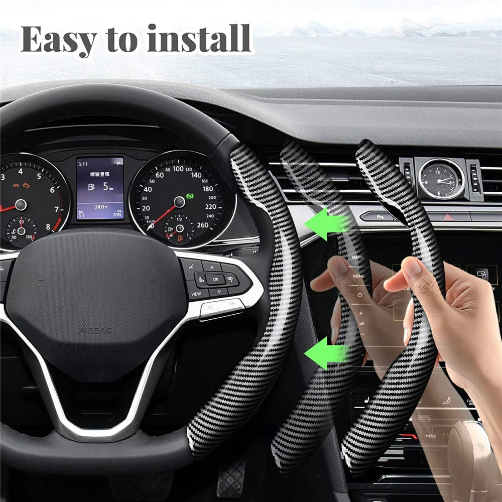 2Pcs Carbon Fiber Steering Wheel Cover Round D-Shaped Anti-Slip Steering Wheel Sleeve for Tesla Model Y  /  Model 3
